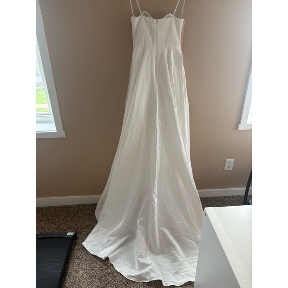 Lulus Lifetime of Love White Satin Strapless A-Line Gown Size 4 Classic Wedding - Picture 8 of 14